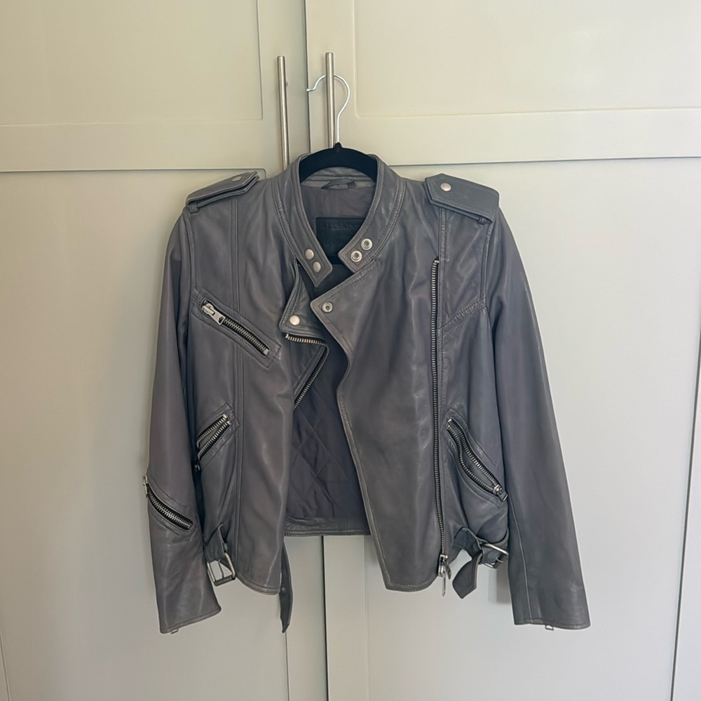 All Saints Charcoal Leather Jacket